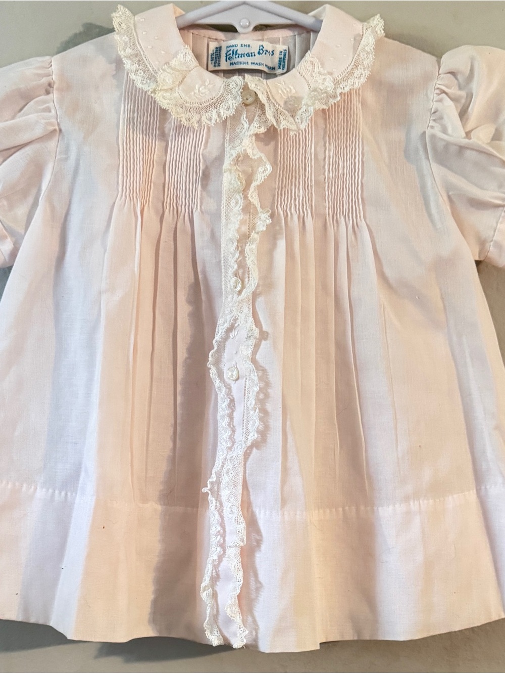 Heirloom-Style Feltman Bros Pink Lace Trim Pale Pink Baby Girl Dress Vintage